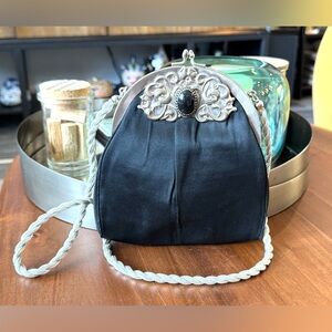 Vintage HL Black Evening Bag with Silver Accents